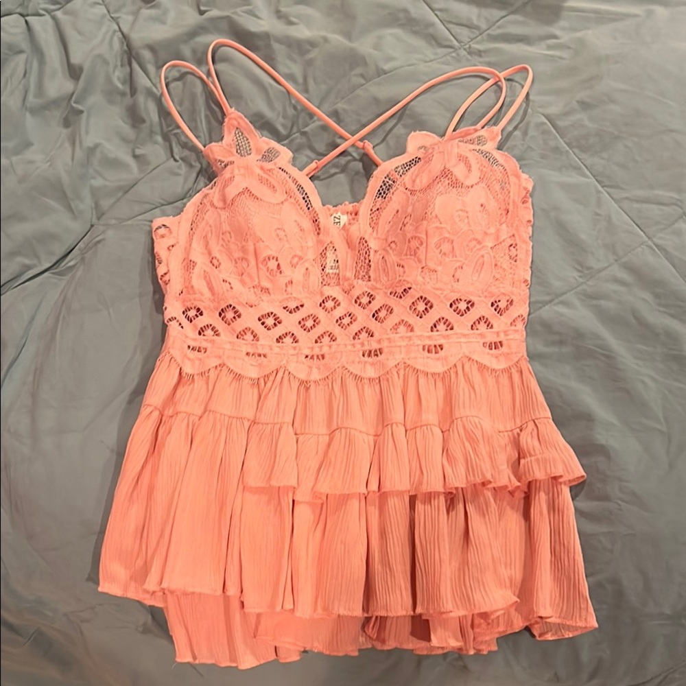 Pink Lace Tiered Top